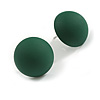 15mm Diameter Dark Green Matte Acrylic Button Shaped Stud Earrings