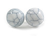Lightweight Button-Shaped Acrylic Stud Earrings in White with Black Cracked Effect - 15mm Diameter