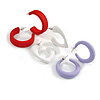 Red/White/Lavender Matte Acrylic Hoop Earrings - Set of 3 Pairs