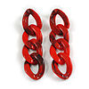 Large Oval Link Acrylic Chain Drop Earrings (Marble Effect in Red/Black) - 60mm Long