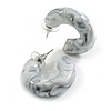 Small Acrylic Thick Half Hoop Earrings with Marble effect in White/Black Colours - 28mm Diameter