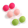 Light Pink/Lime Green/Deep Pink Matte Button Shaped Acrylic Stud Earrings - Set Of 3 Pairs