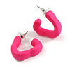 Medium Open Triangular Matte Deep Pink Acrylic Hoop Earrings - 30mm Tall