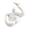 Medium Open Triangular Matte White Acrylic Hoop Earrings - 30mm Tall