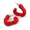 Medium Open Triangular Matte Red Acrylic Hoop Earrings - 30mm Tall