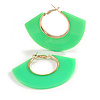 Large Open Fan Shaped Neon Green Glossy Acrylic Hoop Earrings - 65mm Across
