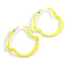 Neon Yellow Enamel Metal Off Round Open Hoop Earrings - 50mm Tall