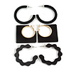 Square/Round/Wavy Shaped Glossy Acrylic Hoop Earrings in Black - Set of 3 Pairs