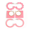 Square/Round/Wavy Shaped Glossy Acrylic Hoop Earrings in Baby Pink - Set of 3 Pairs