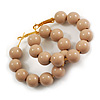Medium Size Creamy Chocolate Milk/Taupe Acrylic Bead Hoop Earrings in Gold Tone - 40mm Diameter