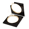 70mm Large Open Cut Square Glossy Acrylic Hoop Earrings in Black with Gold Tone Finish