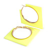 70mm Large Open Cut Square Glossy Acrylic Hoop Earrings in Neon Yellow with Gold Tone Finish