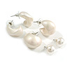 Button Stud/Wide Half Hoop/Ribbed Half Hoop Lightweight Off White Shiny Acrylic Earring Set of 3 Pair