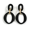 Long Double Oval Matte Acrylic Dangle Earrings in Black Colour - 70mm Long