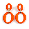 Long Double Oval Matte Acrylic Dangle Earrings in Orange Colour - 70mm Long