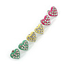 Colour Pop Heart Stud Set - Set of 3 Pairs in Green/ Deep Pink/ Yellow - 10mm Tall
