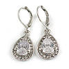 Crystal Cascade Teardrop Earrings in Silver Tone With Leverback Cloure - 30mm Total Drop