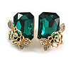 Green Jewel Rose Stude Earrings in Gold Tone - 25mm Tall