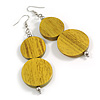 Golden Glow Yellow Double Bead Wooden Dangle Earrings – Nature’s Warmth in Every Detail - 85mm Total Length