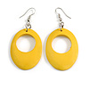 Golden Glow: Lightweight Yellow Wooden Oval Dangle Earrings - 65mm Long