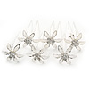 Bridal/ Wedding/ Prom/ Party Set Of 6 Rhodium Plated Crystal Daisy Flower Hair Pins