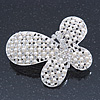 Bridal Wedding Prom Silver Tone Simulated Pearl Diamante 'Asymmetrical Butterfly' Barrette Hair Clip Grip - 60mm Across