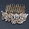 Vintage Inspired Bridal/ Wedding/ Prom/ Party Austrian Clear Crystal 'Leaves & Flowers' Hair Comb In Antique Gold Metal - 80mm