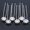 Bridal/ Wedding/ Prom/ Party Set Of 6 Rhodium Plated Crystal Simulated Pearl Flower Hair Pins