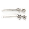 2 Bridal/ Prom Clear Crystal Double Heart Hair Grips/ Slides In Rhodium Plating - 65mm L