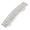 Classic Clear Crystal Square Barrette Hair Clip Grip In Rhodium Plated Metal - 80mm Across