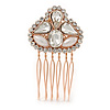Mini Bridal/ Prom/ Party Faux Pearl  Clear Glass Stone Side Hair Comb In Rose Gold Tone Metal - 30mm Across