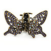 Vintage Inspired Purple Crystal Butterfly with Mobile Wings Hair Claw In Antique Gold Tone - 85mm Across