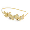 Party/ Prom/ Wedding Brushed Gold Tone Clear Crystal Triple Butterfly Tiara Headband - Flex