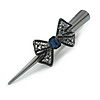 Large Midnight Blue Crystal Bow Hair Beak Clip/ Concord Clip In Black Tone - 13cm Length