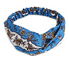 Blue/ White Floral Twisted Fabric Elastic Headband/ Headwrap