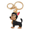 Dark Blue/ Orange Crystal Puppy of Sheep Dog Keyring/ Bag Charm In Gold Tone - 8cm L