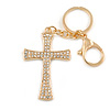 Clear Crystal Cross Keyring/ Bag Charm In Gold Tone - 11cm L