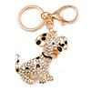 Clear Crystal, Black/ White Enamel Spotty Dog Keyring/ Bag Charm In Gold Tone - 12cm L