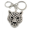 Statement Crystal Tiger Keyring/ Bag Charm In Silver Tone - 11cm L
