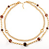 Long Statement Double Strand Necklace In Gold Plated Metal - 100cm L