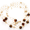 Gold Cirlce Brown Bead Layered Necklace