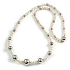 Long Silver-Tone Station Imitation Pearl Necklace