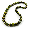 Animal Print Wooden Bead Necklace (Grass Green & Black) - 76cm L