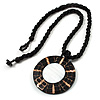 Round Shell Black Glass Bead Pendant Necklace