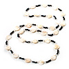 White Heart Shell & Bead Long Necklace - 100cm Length