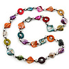 Long Multicoloured Shell Nugget & Wood Bead Necklace - 90cm L