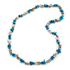 Sky Blue/ Antique White Sea Shell Nugget Necklace - 76cm L