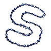 Long Inky Blue Shell Nugget and Glass Crystal Bead Necklace - 110cm L