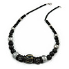 Black/ Silver Wood Bead Necklace - 60cm L