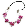 Fuchsia Shell Floral Faux Leather Cord Long Necklace -78cm L